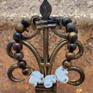 Handmade Tiger's Eye and Reconstituted Stone Elephant Stretch Bracelet